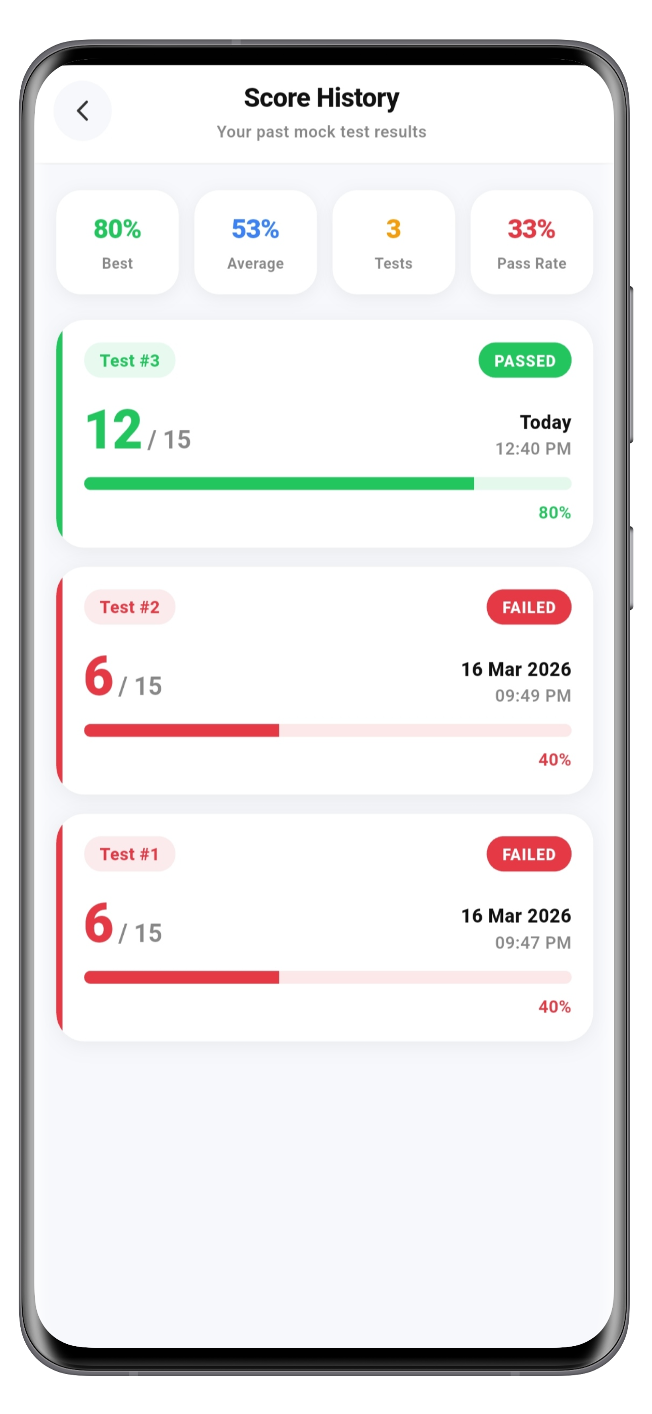 Language selection screen for RTO Exam app – English and Hindi supported